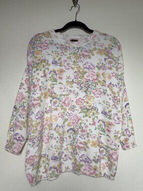Vintage Traditional Touches Floral Knit Sweater Long Sleeve Crewneck Pastel Sz L